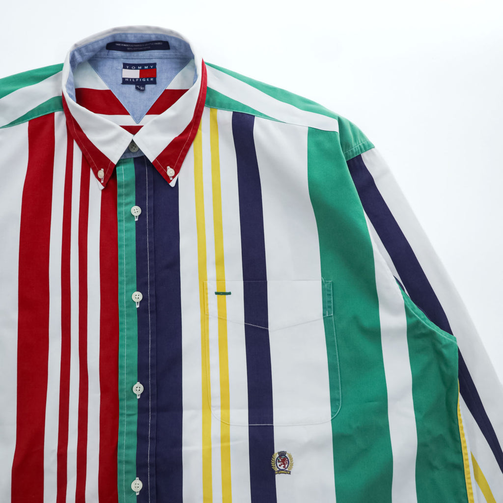 TOMMY HILFIGER 90年代 ヴィンテージ 長袖 シャツ XL マルチカラー ストライプ ボタンダウン