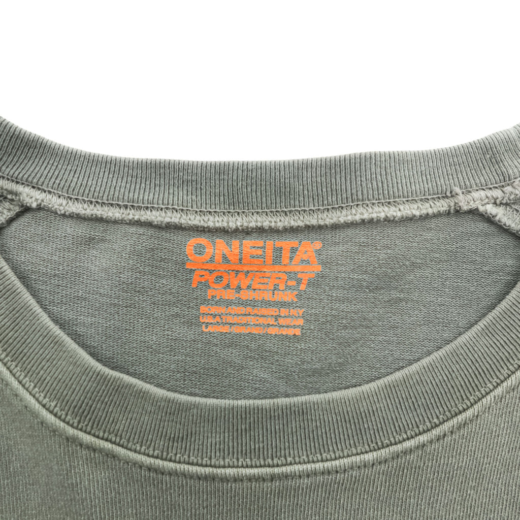 ONEITA ピグメント加工 ポケットTシャツ SUPER HEAVY TEE L カーキ グリーン  2122-004ON
