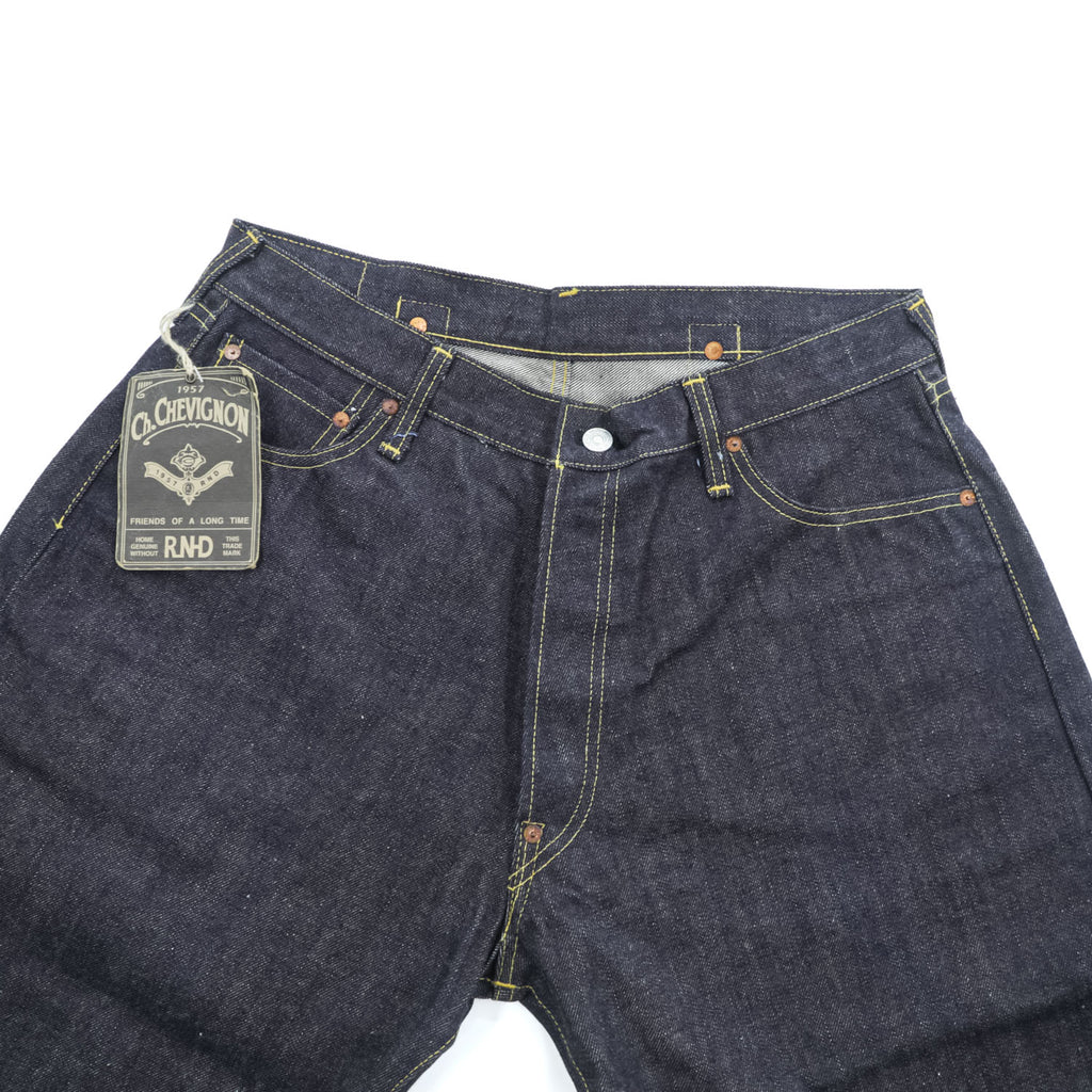 CHEVIGNON DENIM VINTAGE Unused Rigid Made in Japan Selvedge Cinch Back Dark Indigo Blue M Jeans