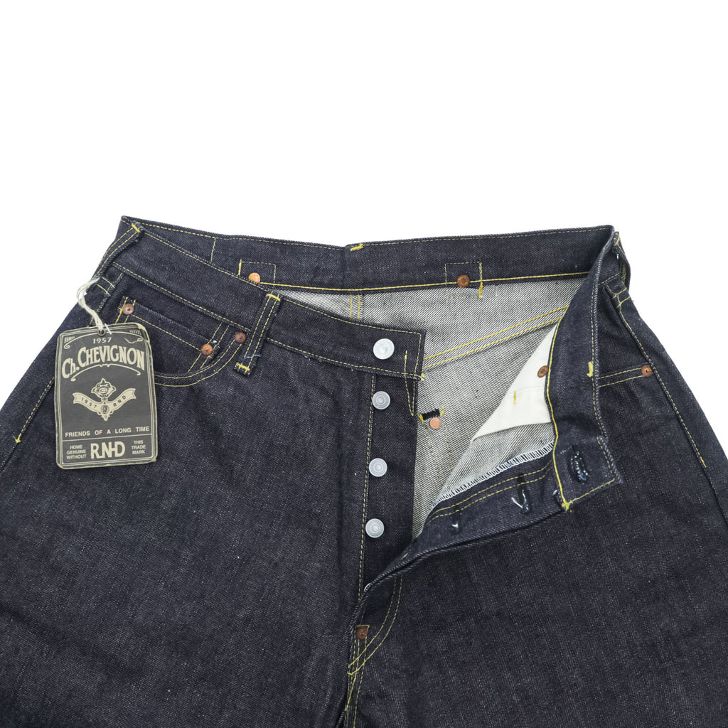 CHEVIGNON DENIM VINTAGE Unused Rigid Made in Japan Selvedge Cinch Back Dark Indigo Blue M Jeans