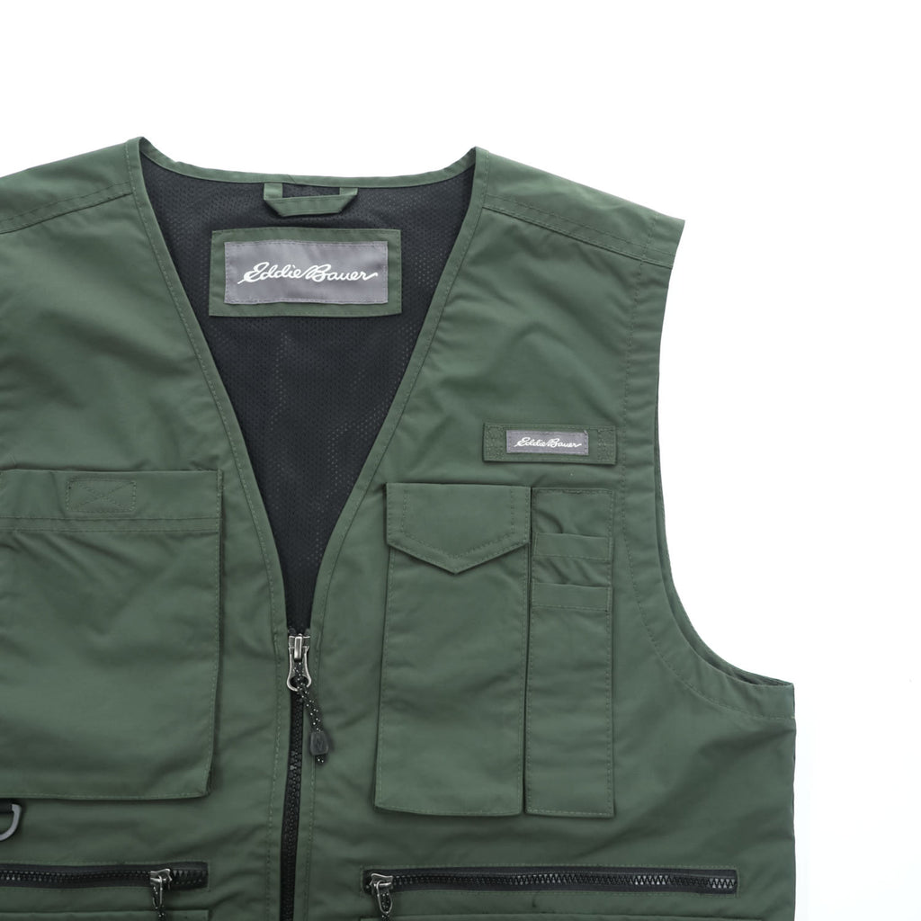 Eddie Bauer ナイロン マルチポケット フィッシングベスト M カーキ グリーン メッシュ 11012343
