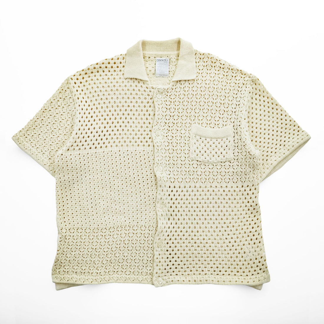 FACCIES 半袖 メッシュシャツ パッチワーク クロシェニット M ベージュ Re / C Mesh Pw Sh F23S07001 日本製 STUDIOUS取扱い