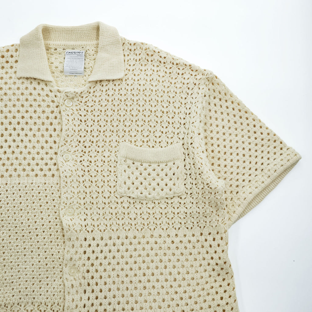 FACCIES 半袖 メッシュシャツ パッチワーク クロシェニット M ベージュ Re / C Mesh Pw Sh F23S07001 日本製 STUDIOUS取扱い