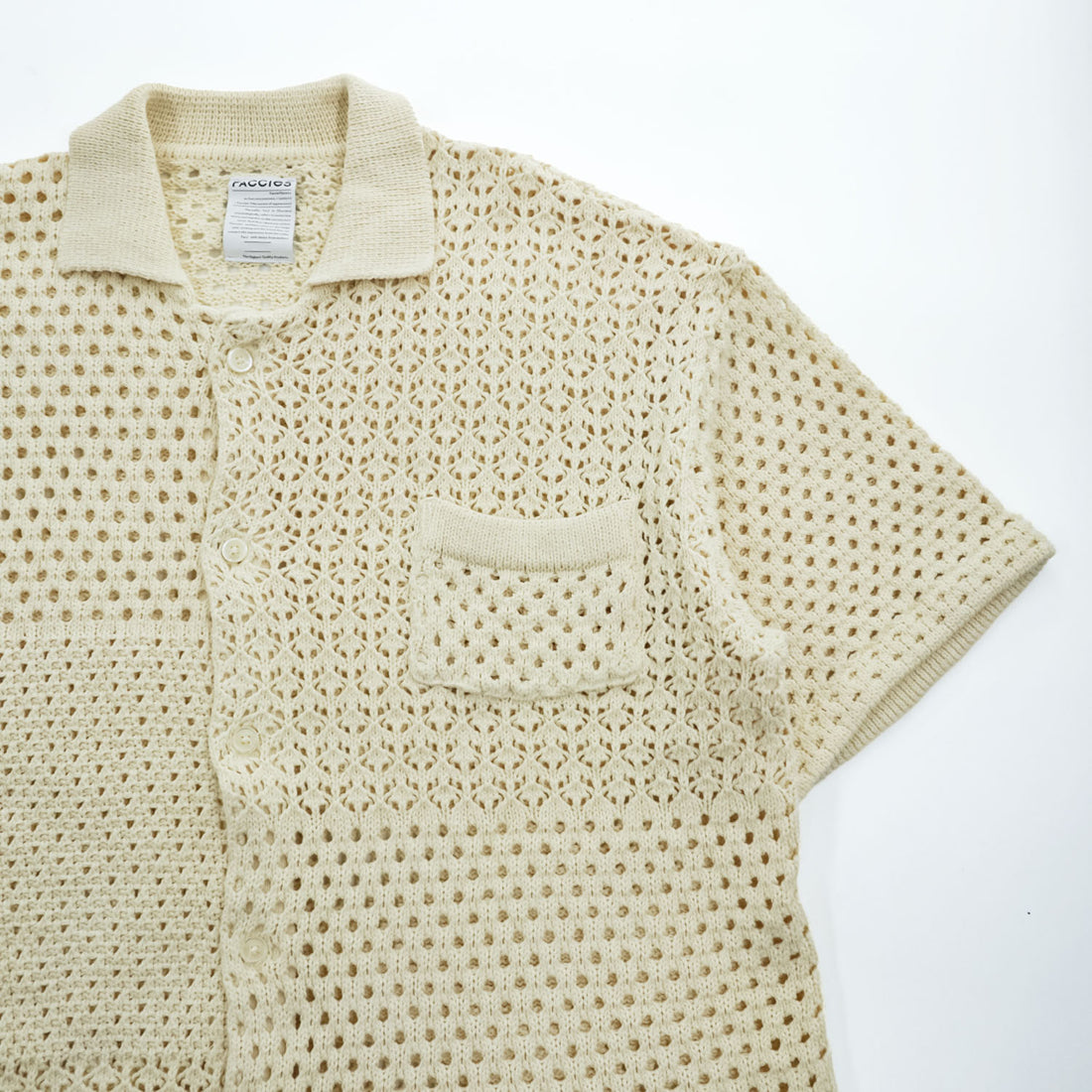 FACCIES 半袖 メッシュシャツ パッチワーク クロシェニット M ベージュ Re / C Mesh Pw Sh F23S07001 日本製 STUDIOUS取扱い