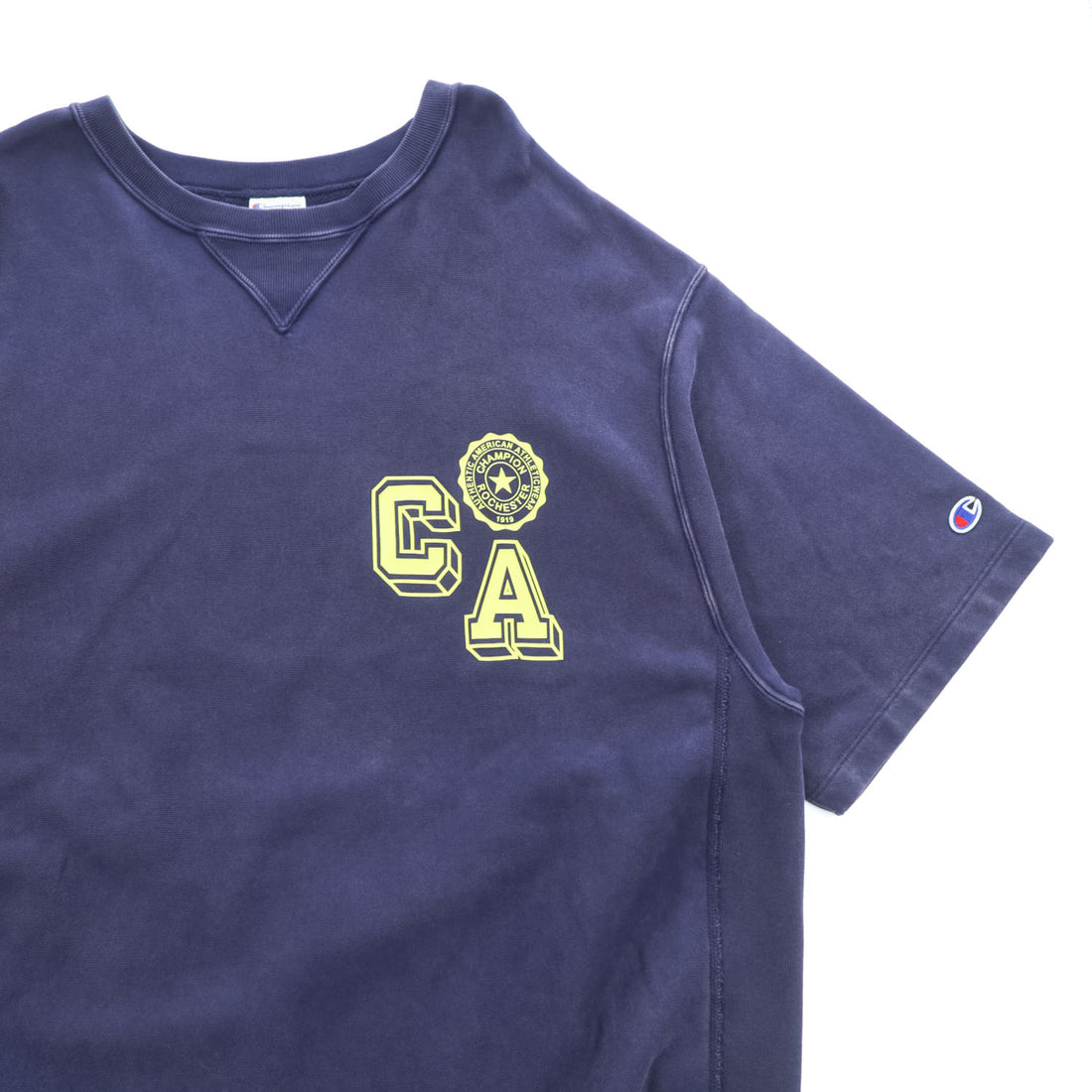 Champion ヴィンテージ レプリカ 半袖 スウェット トレーナー XL ネイビー REVERSE WEAVE リバースウィーブ 前V C8-B016
