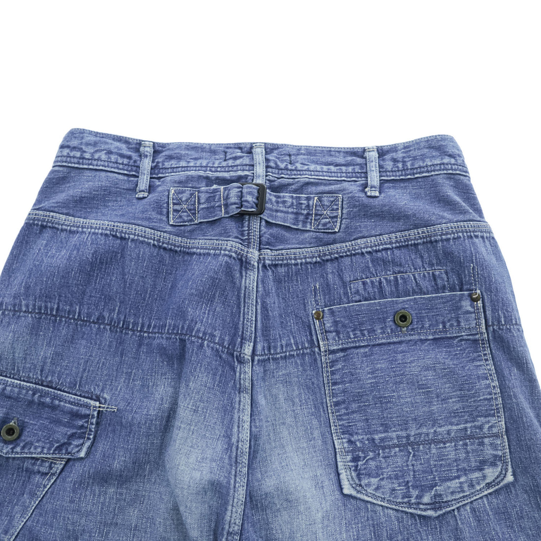 Johnbull 日本製 サルエル デニム カーゴパンツ M インディゴ ブルー シンチバック ボタンフライ