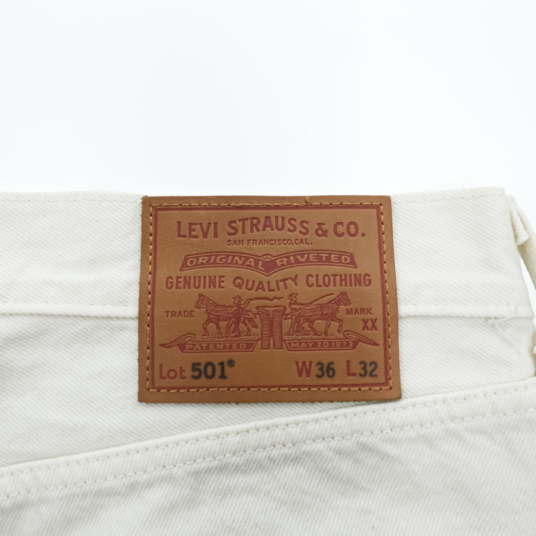 Levi's ビッグE ホワイト デニムパンツ ジーンズ L レザーパッチ ボタンフライ PREMIUM 00501-3279
