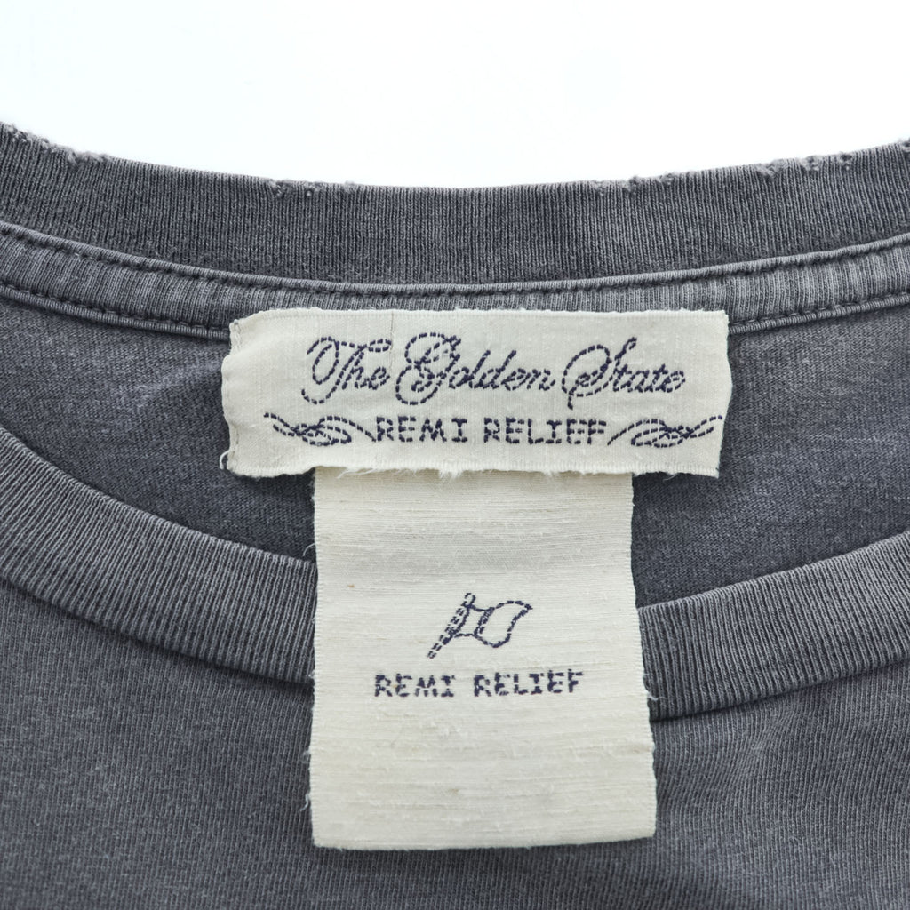 REMI RELIEF 日本製 ヴィンテージ加工 ポケット Tシャツ M グレー ネイビー シングルステッチ SP加工