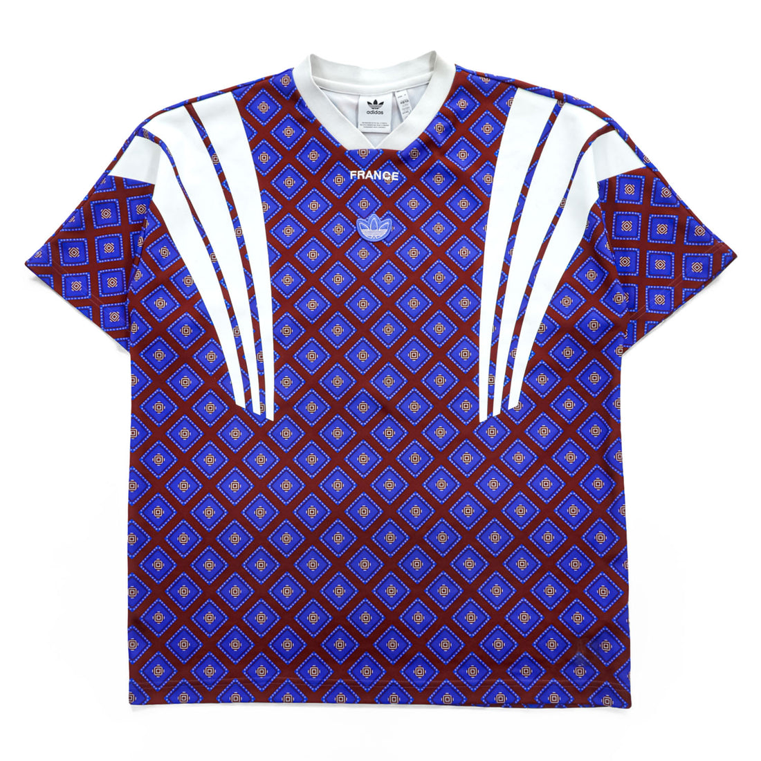 adidas originals Tシャツ 半袖 ゲームシャツ ジャージ 2XL ブルー 総柄 ビッグサイズ DANKETSU FRANCE RETRO JERSEY FM3922