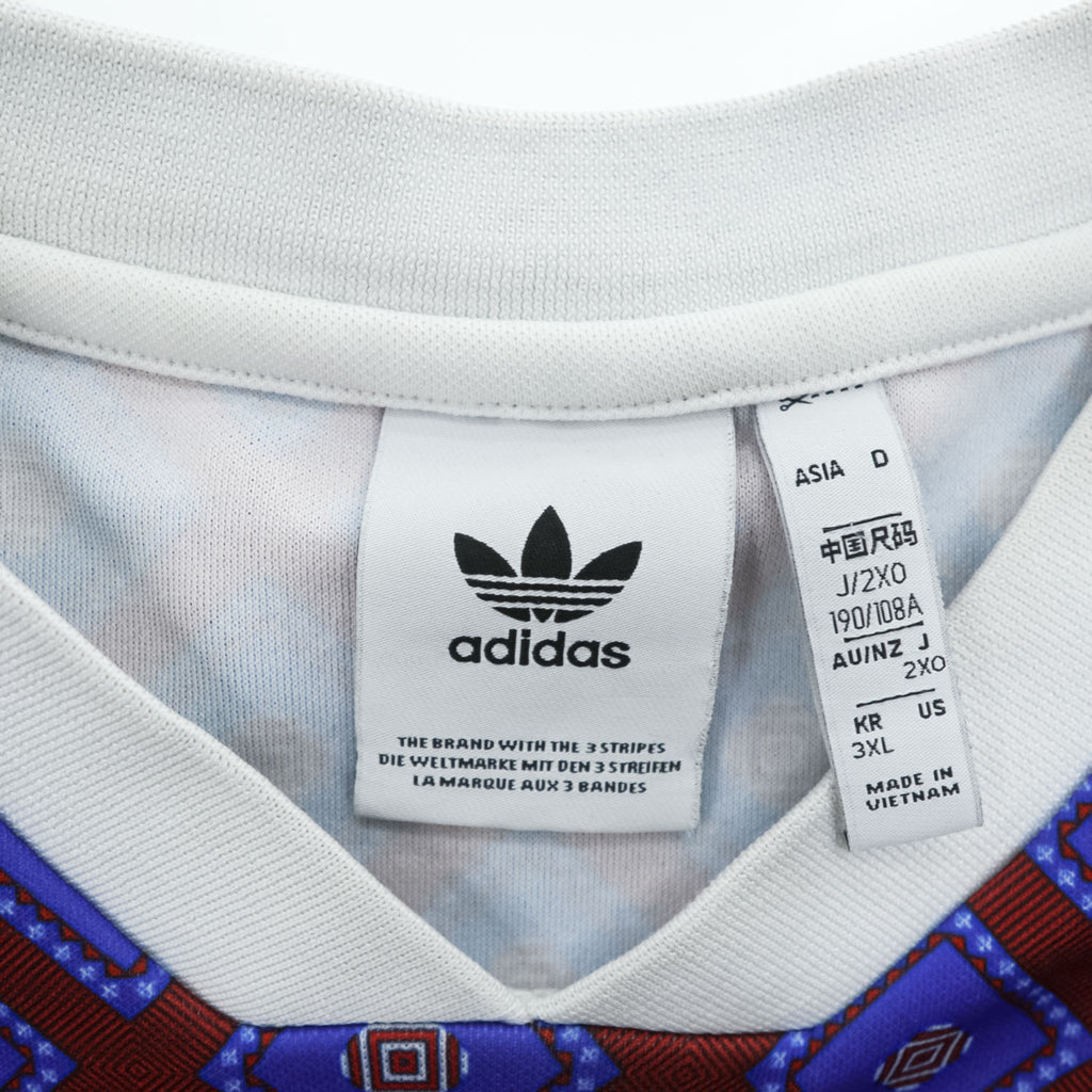 adidas originals Tシャツ 半袖 ゲームシャツ ジャージ 2XL ブルー 総柄 ビッグサイズ DANKETSU FRANCE RETRO JERSEY FM3922