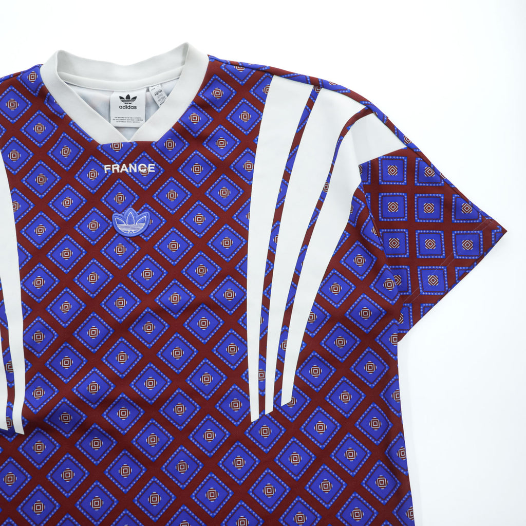 adidas originals Tシャツ 半袖 ゲームシャツ ジャージ 2XL ブルー 総柄 ビッグサイズ DANKETSU FRANCE RETRO JERSEY FM3922