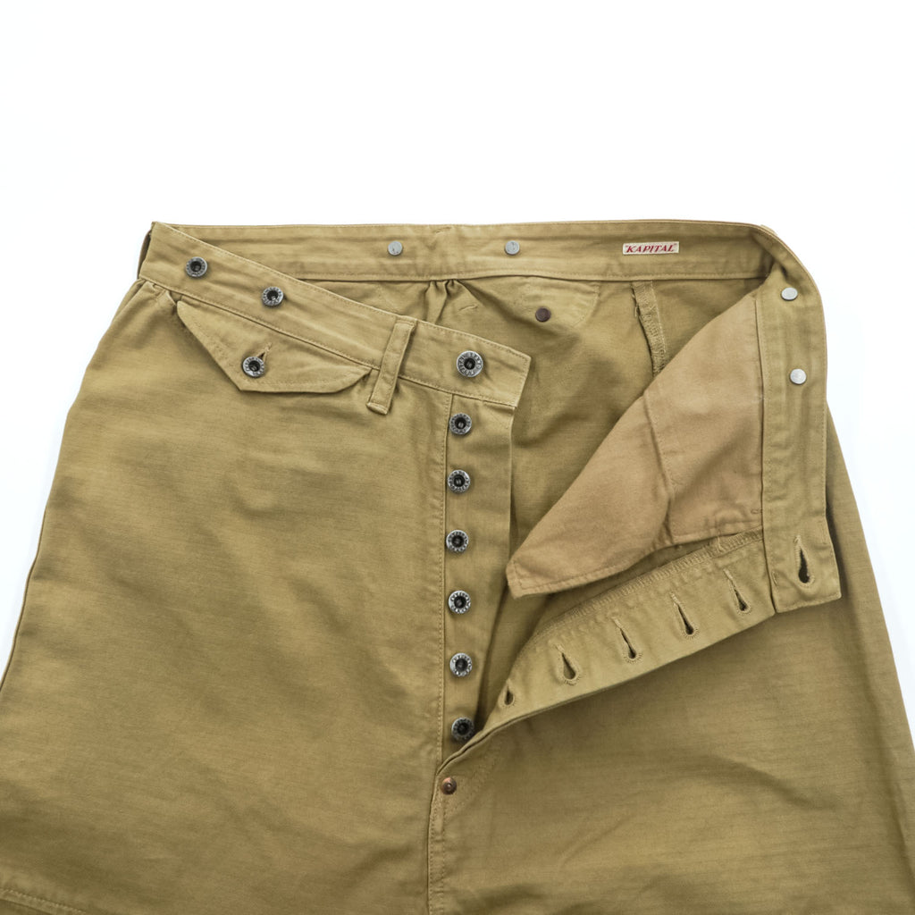 KAPITAL 日本製 ヘリンボーン サルエル ワークパンツ L ブラウン シンチバック ボタンフライ