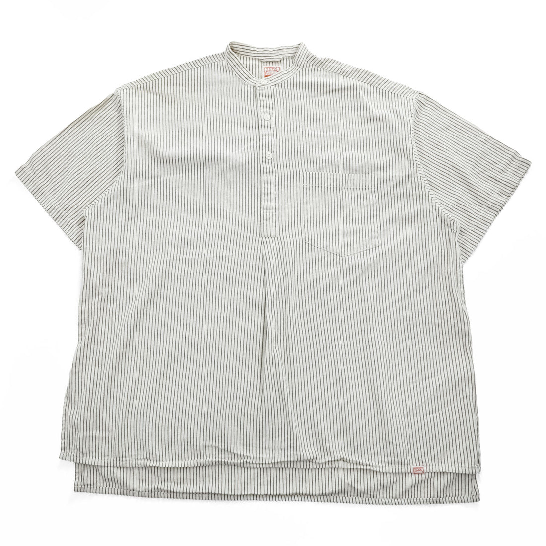 HINSON Quality Garments Band Collar Striped Short Sleeve Pullover Shirt Size M