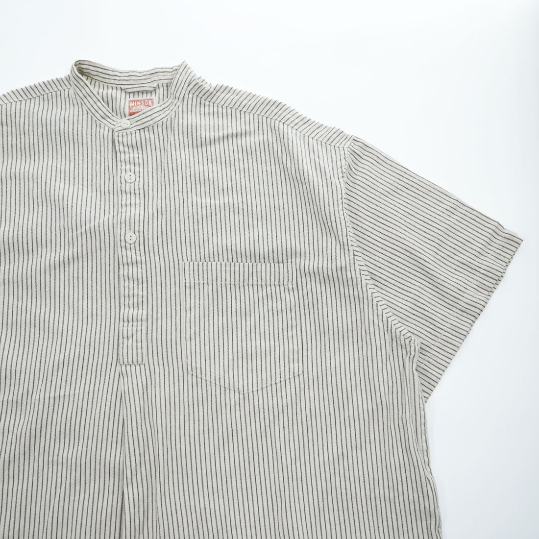 HINSON Quality Garments Band Collar Striped Short Sleeve Pullover Shirt Size M
