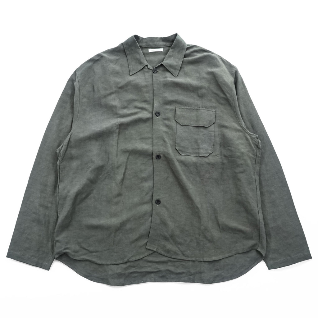 CLANE HOMME Rayon Linen Long Sleeve Shirt Charcoal Gray Flap Pocket Made in Japan Size 2 28108-1111