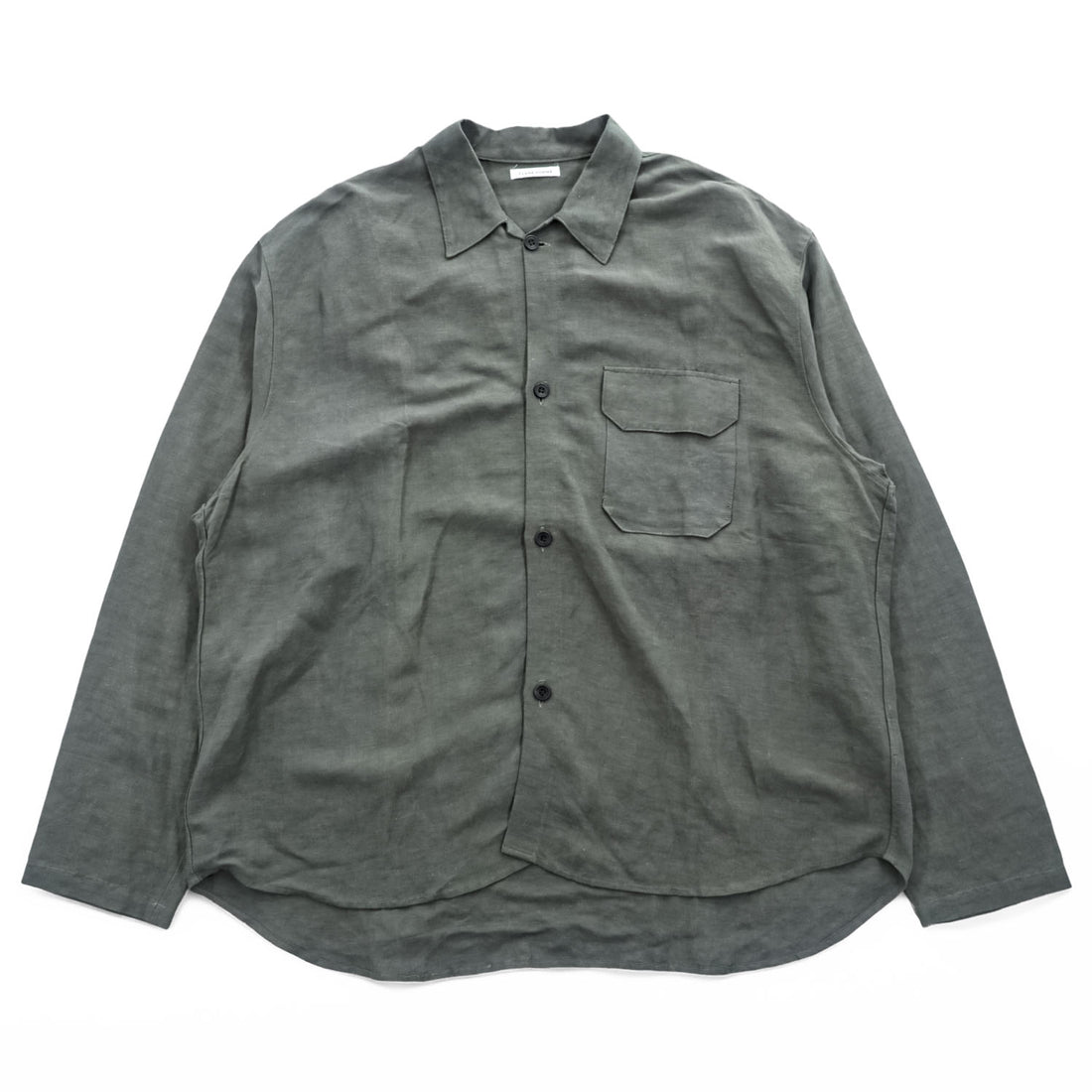 CLANE HOMME Rayon Linen Long Sleeve Shirt Charcoal Gray Flap Pocket Made in Japan Size 2 28108-1111