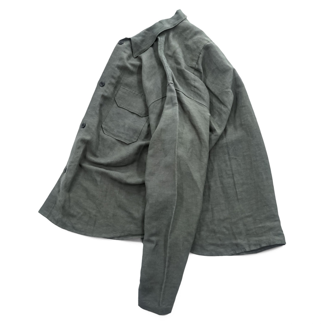 CLANE HOMME Rayon Linen Long Sleeve Shirt Charcoal Gray Flap Pocket Made in Japan Size 2 28108-1111