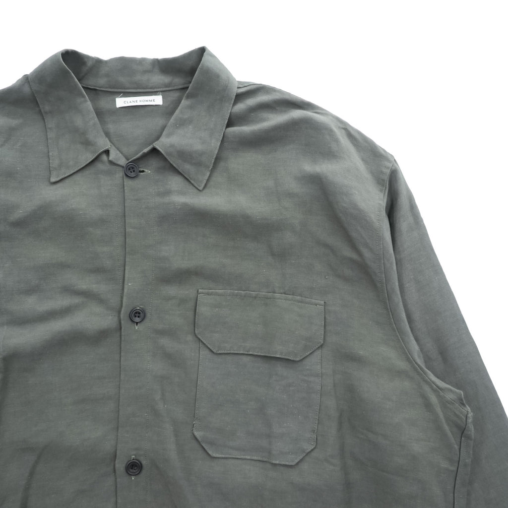 CLANE HOMME Rayon Linen Long Sleeve Shirt Charcoal Gray Flap Pocket Made in Japan Size 2 28108-1111