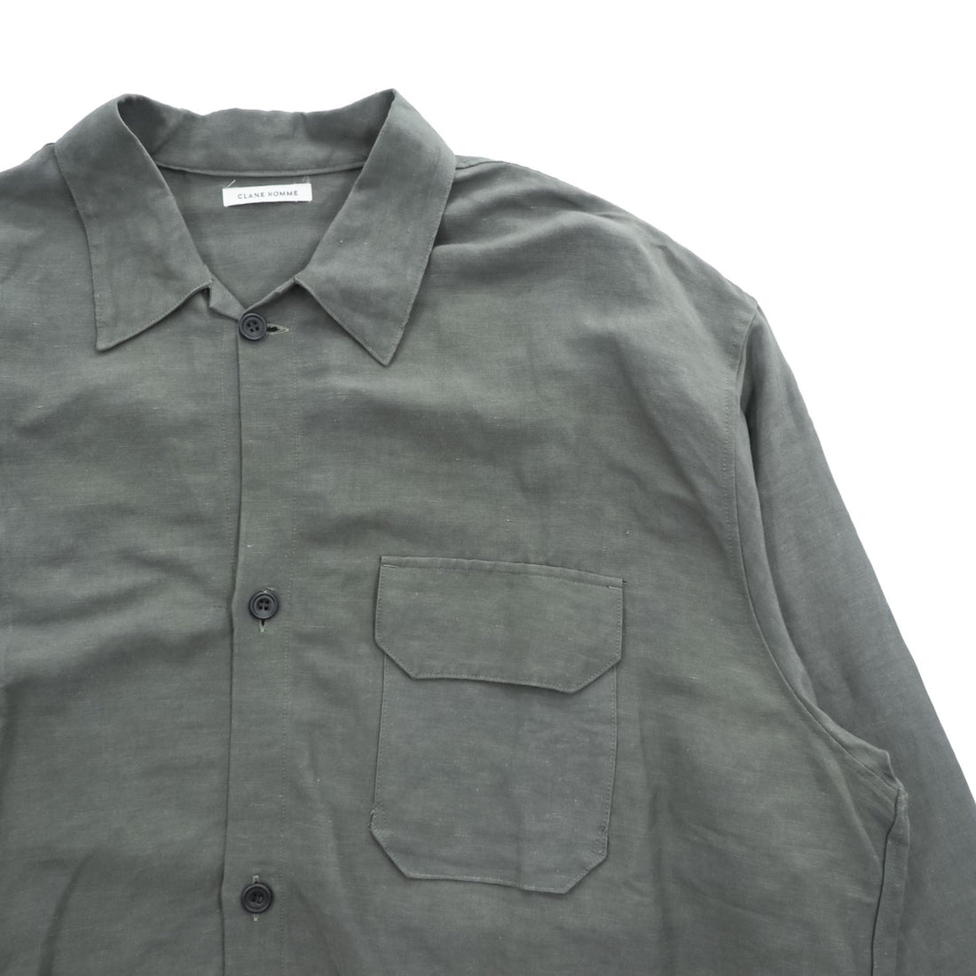 CLANE HOMME Rayon Linen Long Sleeve Shirt Charcoal Gray Flap Pocket Made in Japan Size 2 28108-1111
