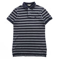 BURBERRY BRIT Embroidered Equestrian Knight Logo Striped Short Sleeve Polo Shirt Navy Gray Size M