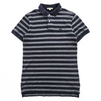 BURBERRY BRIT Embroidered Equestrian Knight Logo Striped Short Sleeve Polo Shirt Navy Gray Size M