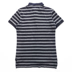 BURBERRY BRIT Embroidered Equestrian Knight Logo Striped Short Sleeve Polo Shirt Navy Gray Size M
