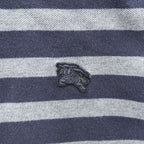 BURBERRY BRIT Embroidered Equestrian Knight Logo Striped Short Sleeve Polo Shirt Navy Gray Size M
