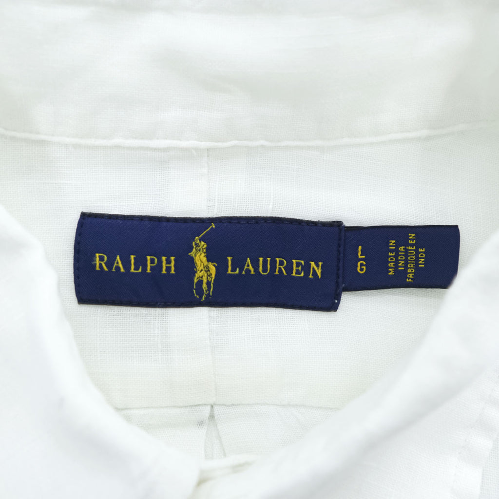 Ralph Lauren 長袖 リネン ボタンダウンシャツ L ホワイト 麻 スモールポニー ロゴ 刺繍