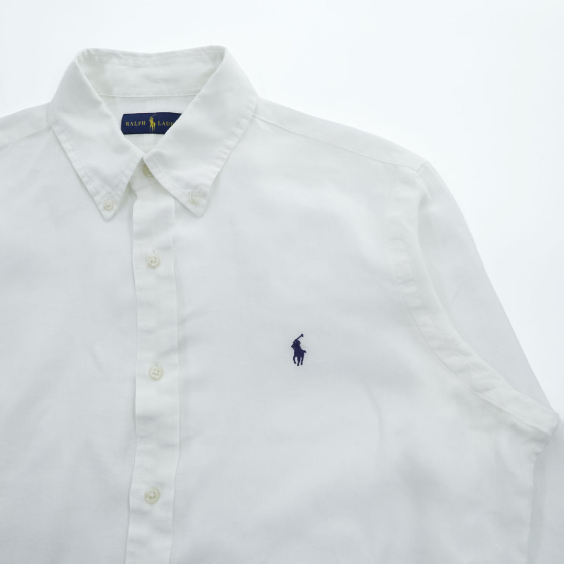 Ralph Lauren 長袖 リネン ボタンダウンシャツ L ホワイト 麻 スモールポニー ロゴ 刺繍