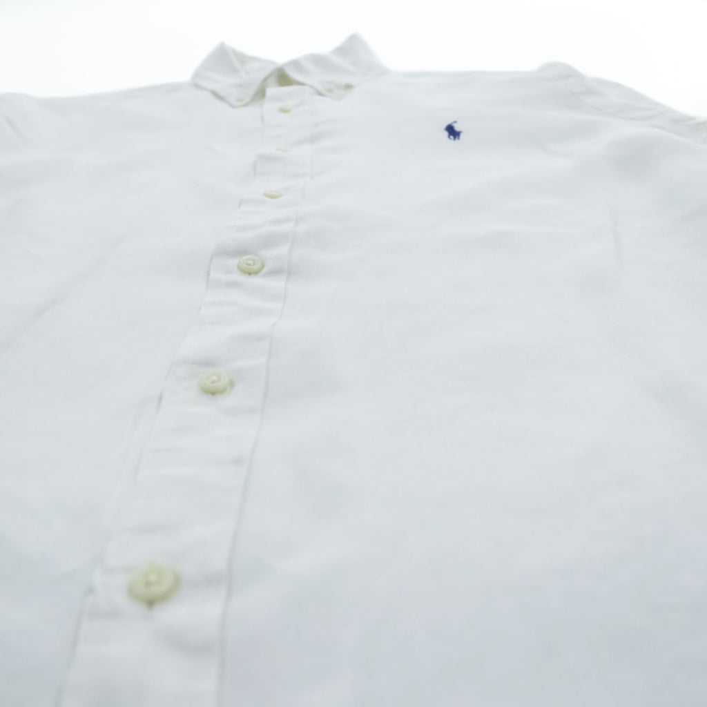 Ralph Lauren 長袖 リネン ボタンダウンシャツ L ホワイト 麻 スモールポニー ロゴ 刺繍