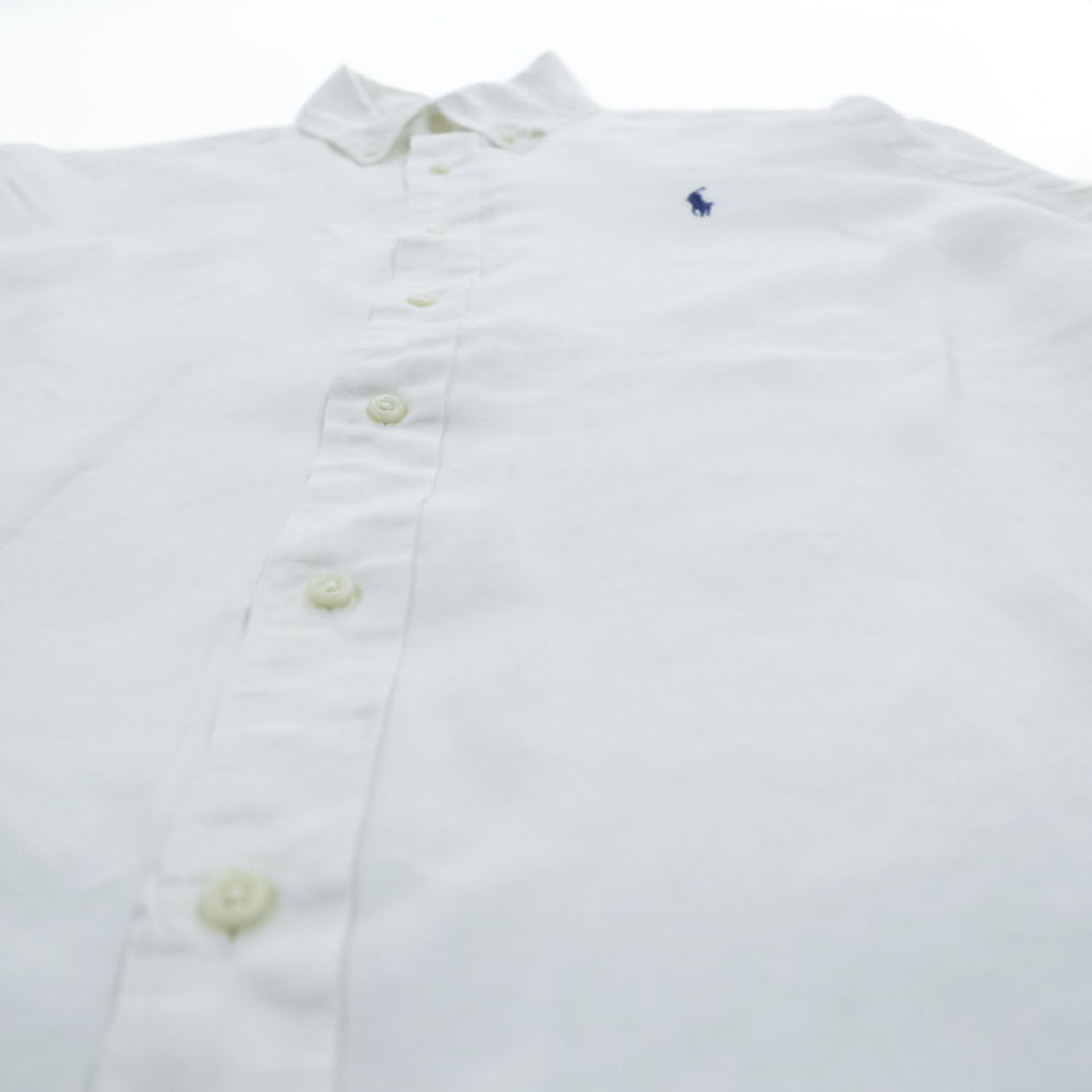 Ralph Lauren 長袖 リネン ボタンダウンシャツ L ホワイト 麻 スモールポニー ロゴ 刺繍