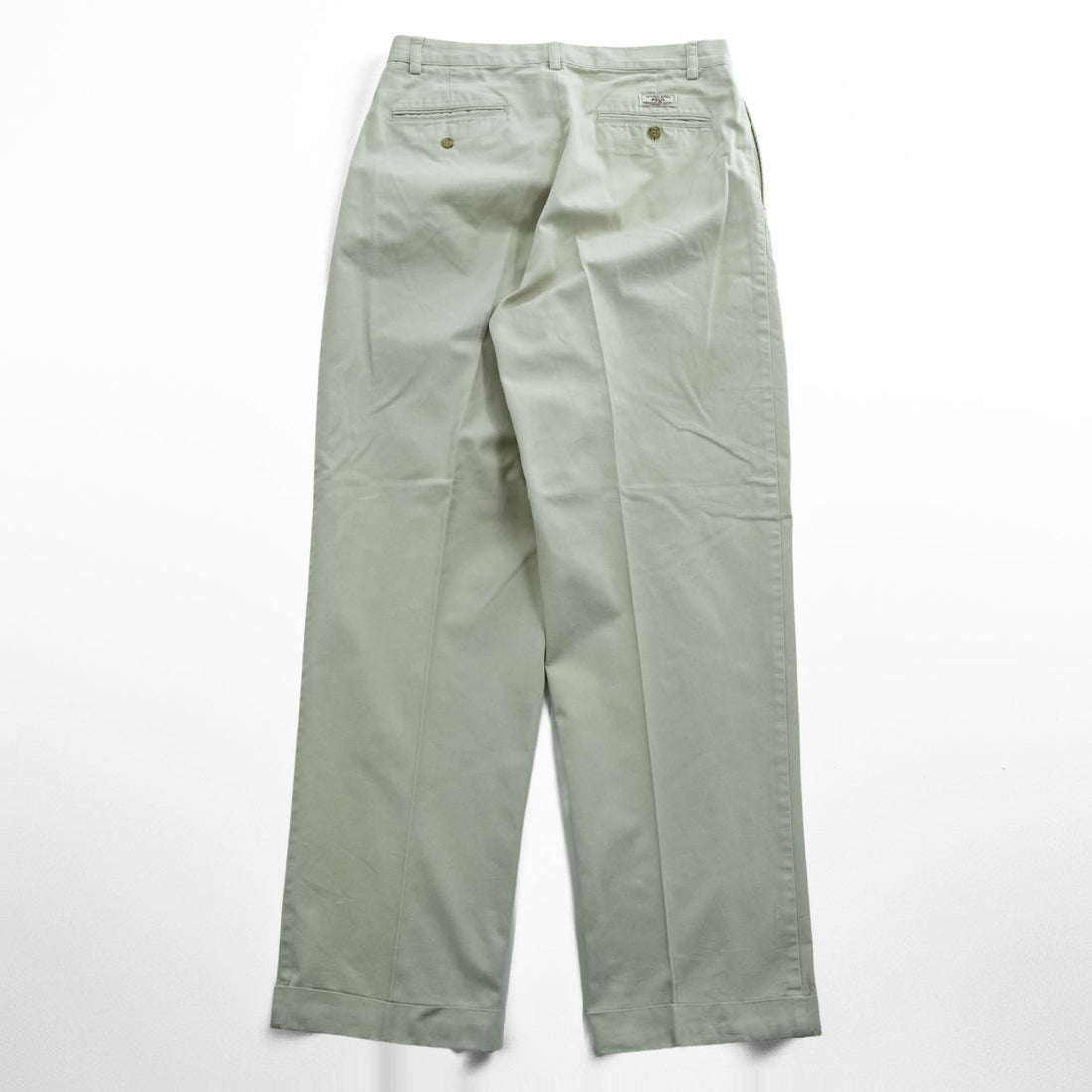 Polo Ralph Lauren 90s Vintage Chino Pants, Size L, Beige, Wide Leg, 2-Tuck Pleats, Double Cuffs, Hammond Pant, Unused.