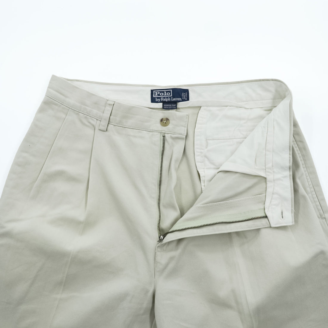 Polo Ralph Lauren 90s Vintage Chino Pants, Size L, Beige, Wide Leg, 2-Tuck Pleats, Double Cuffs, Hammond Pant, Unused.