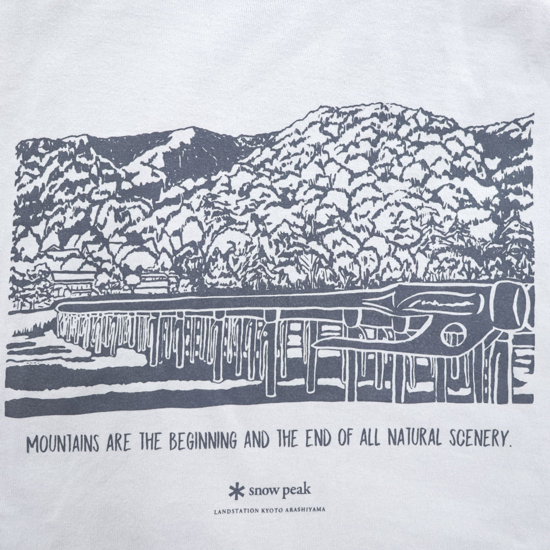 Snow Peak Land Station Kyoto Arashiyama Graphic T-Shirt TS-20SU805 Light Gray Made in Japan Size L