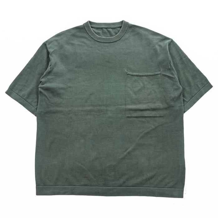 crepuscule 日本製 コットン 半袖ニット Pocket Knit S/S M カーキ グリーン 胸ポケット 1701-010