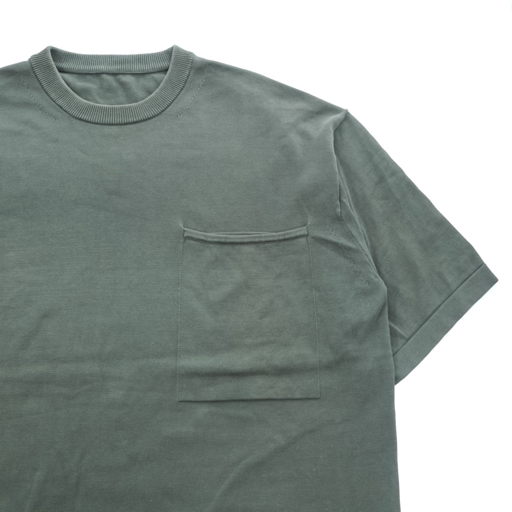 crepuscule 日本製 コットン 半袖ニット Pocket Knit S/S M カーキ グリーン 胸ポケット 1701-010
