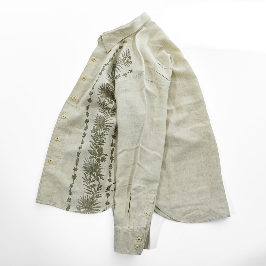 Tommy Bahama リネン100% 長袖シャツ XL ベージュ 麻 ボタニカル柄 RELAX
