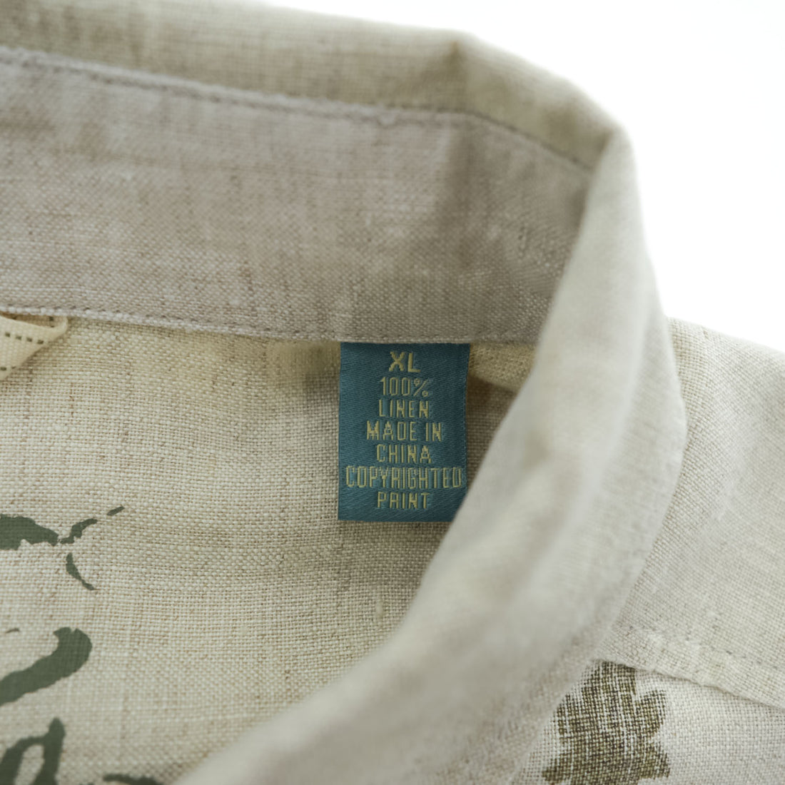 Tommy Bahama リネン100% 長袖シャツ XL ベージュ 麻 ボタニカル柄 RELAX