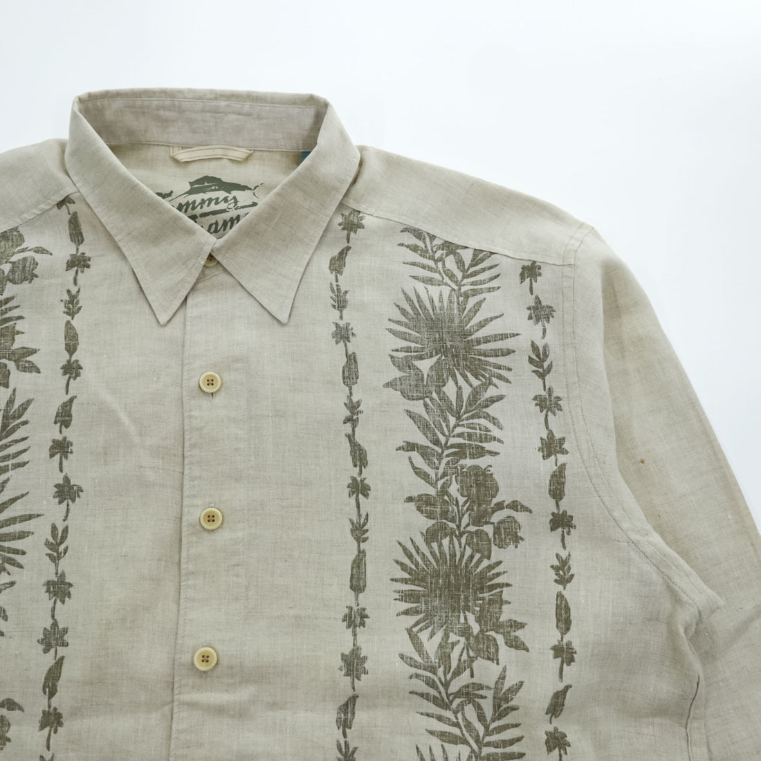 Tommy Bahama リネン100% 長袖シャツ XL ベージュ 麻 ボタニカル柄 RELAX
