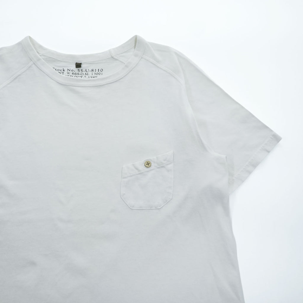 Nigel Cabourn ポケット Tシャツ M ホワイト ラグランスリーブ ボタン付き胸ポケット 55-U-8110