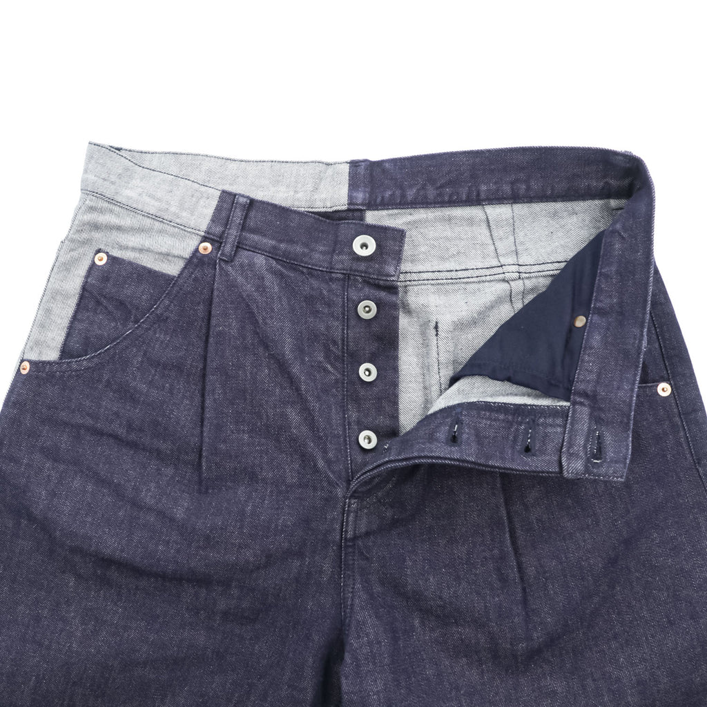 Dulcamara バイカラー デニムパンツ ジーンズ M インディゴ タックプリーツ ワイド