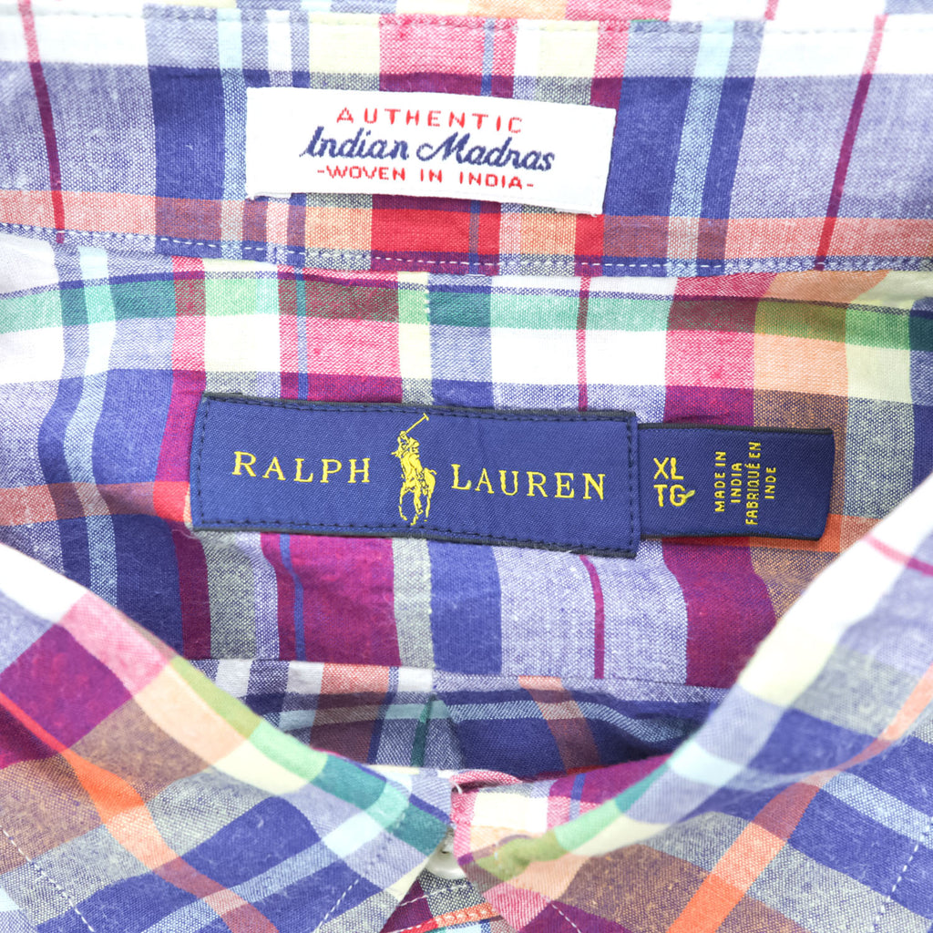 Ralph Lauren 長袖 インディアンマドラスチェックシャツ XL スモールポニー ロゴ 刺繍 Indian Madras ボタンダウン