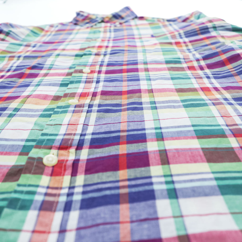 Ralph Lauren 長袖 インディアンマドラスチェックシャツ XL スモールポニー ロゴ 刺繍 Indian Madras ボタンダウン