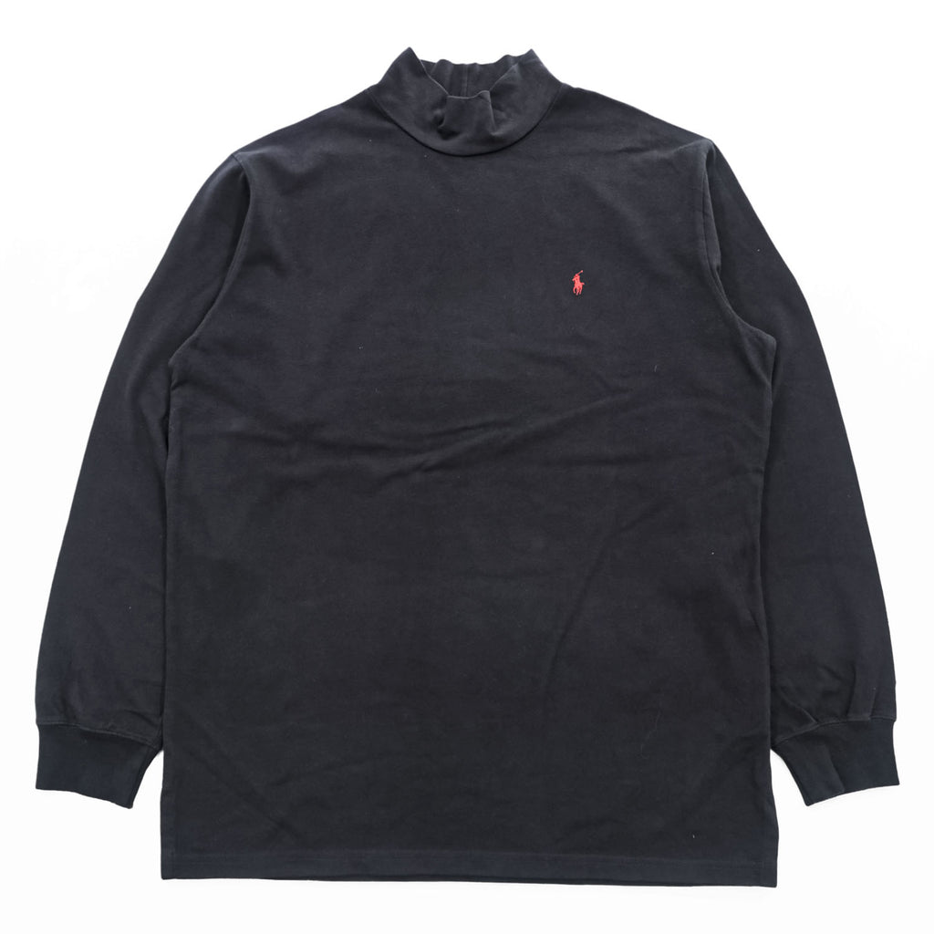 Polo Ralph Lauren 90年代 ヴィンテージ モックネック 長袖 ロングスリーブ Tシャツ L ブラック 刺繍 ポニー ロゴ