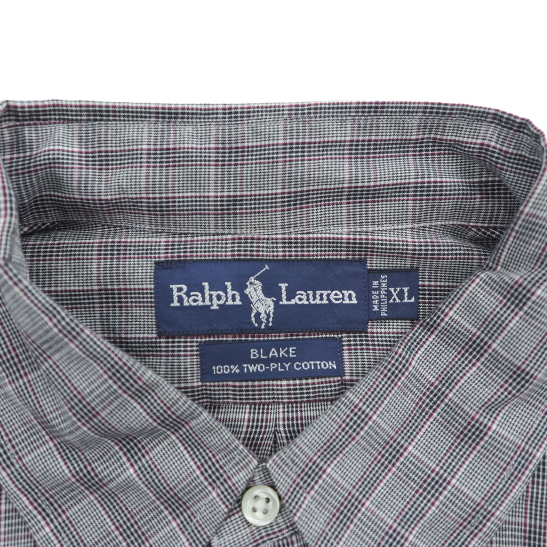 Ralph Lauren 90年代 ヴィンテージ BLAKE 長袖 チェックシャツ XL グレー 刺繍 ポニー ロゴ TWO-PLY COTTON ボタンダウン