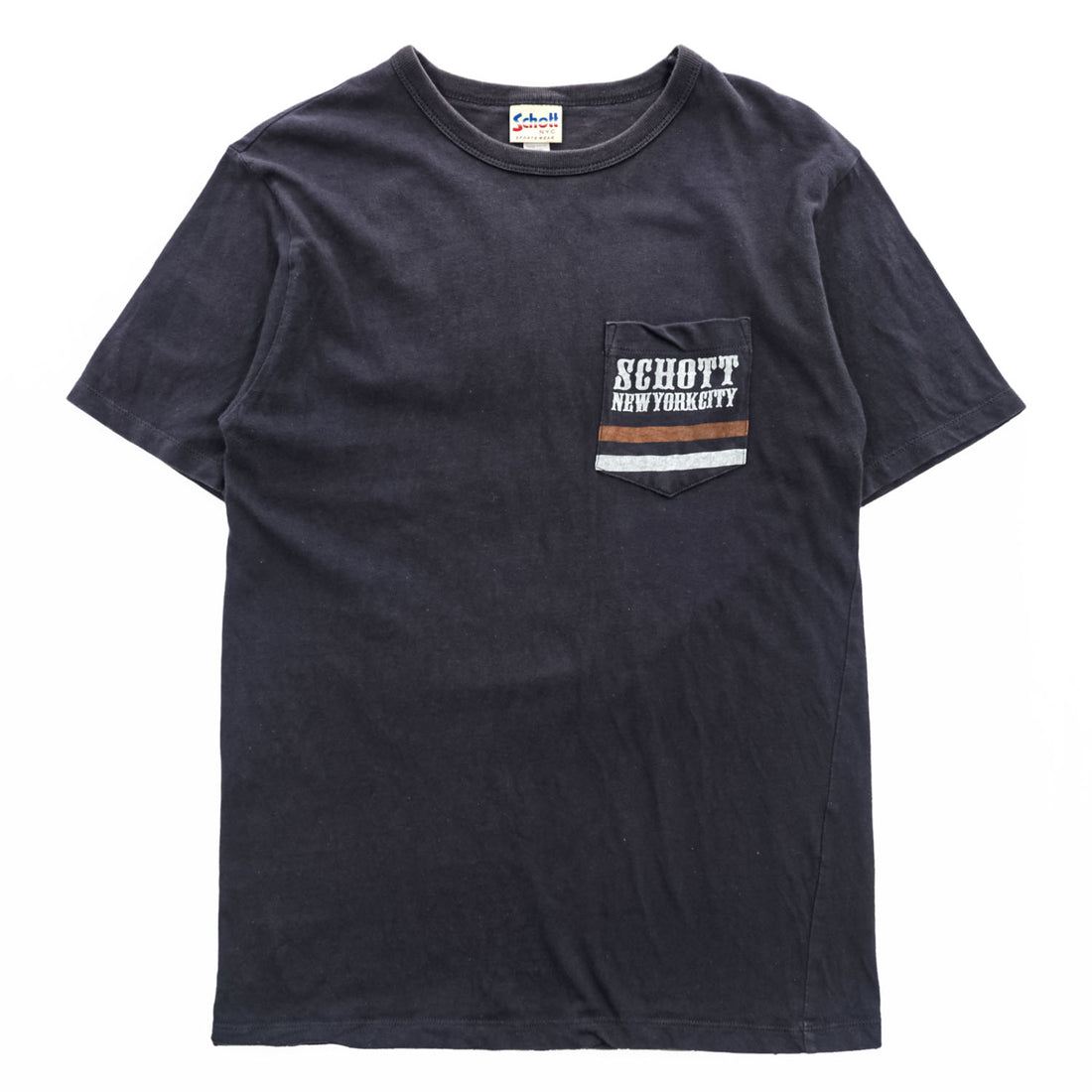 Schott N.Y.C. バック刺繍 ポケットTシャツ ブラック コットン100%