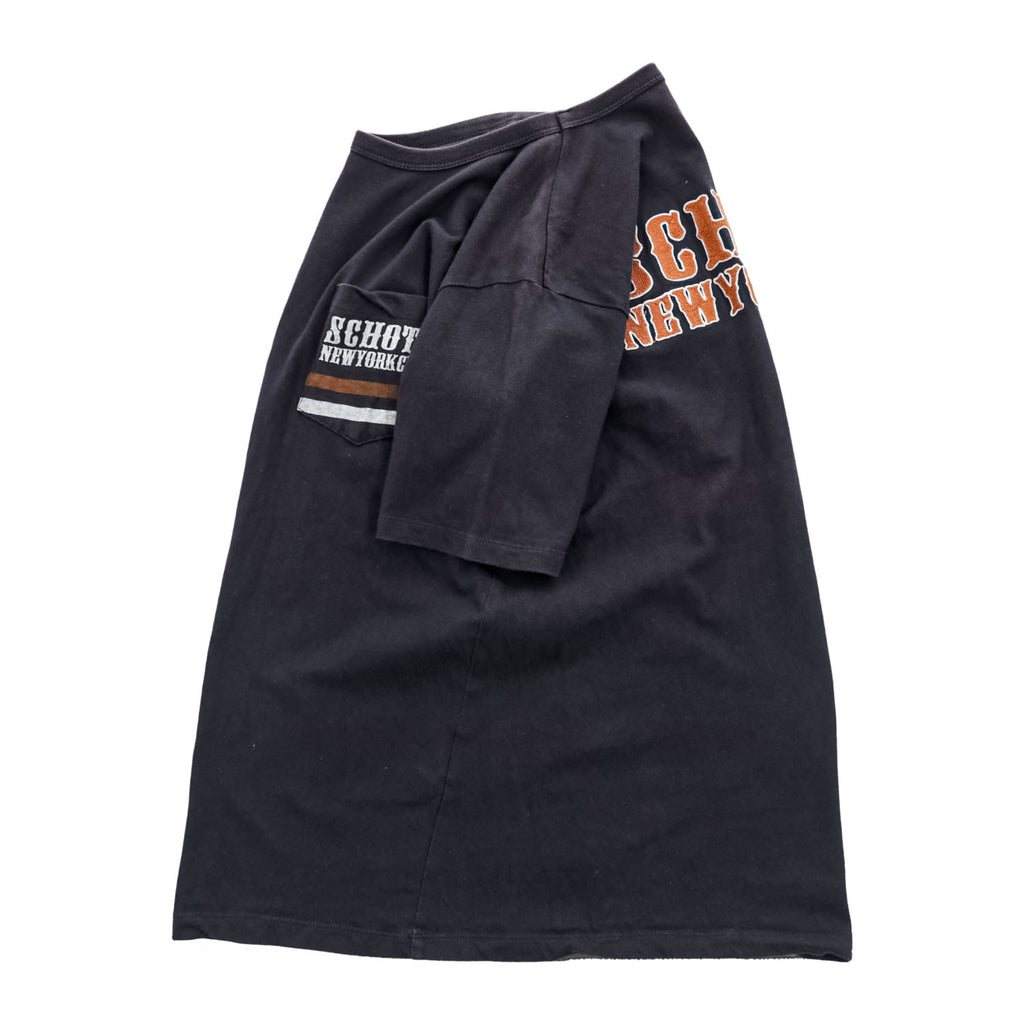 Schott N.Y.C. バック刺繍 ポケットTシャツ ブラック コットン100%
