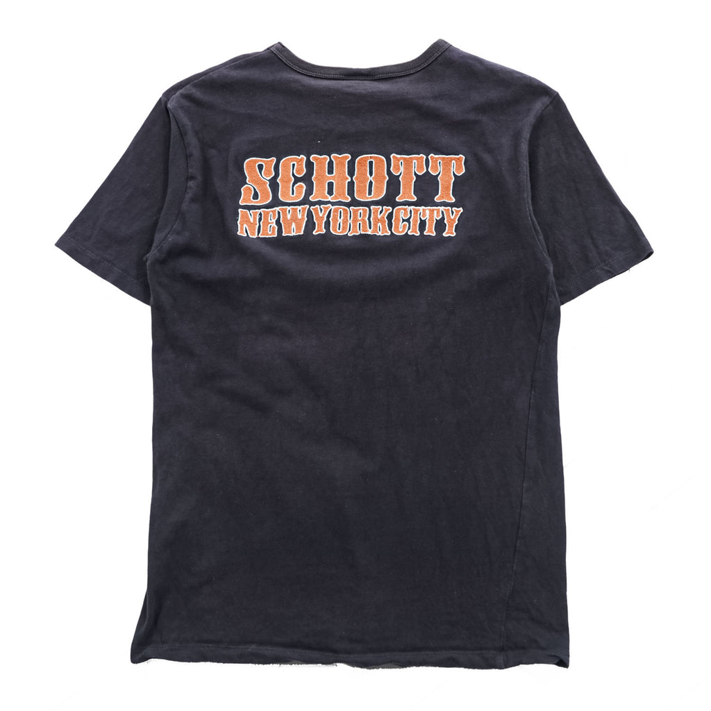Schott N.Y.C. バック刺繍 ポケットTシャツ ブラック コットン100%