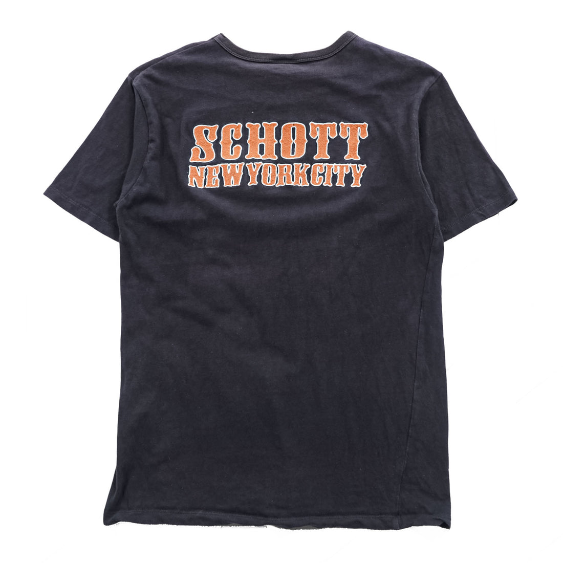 Schott N.Y.C. バック刺繍 ポケットTシャツ ブラック コットン100%