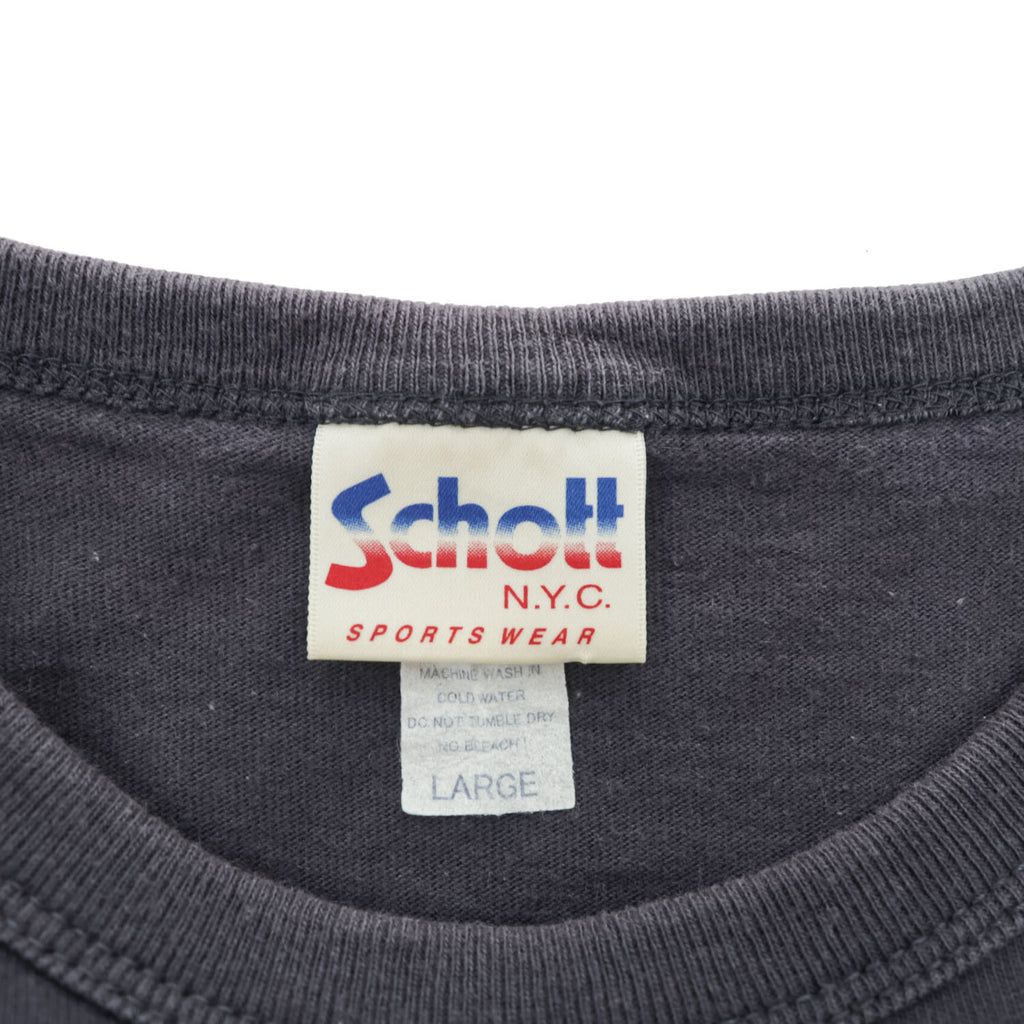 Schott N.Y.C. バック刺繍 ポケットTシャツ ブラック コットン100%